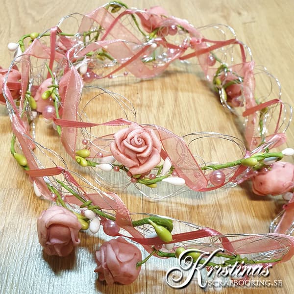Blomstergirlang med Pärlband - Rosa - 85 cm