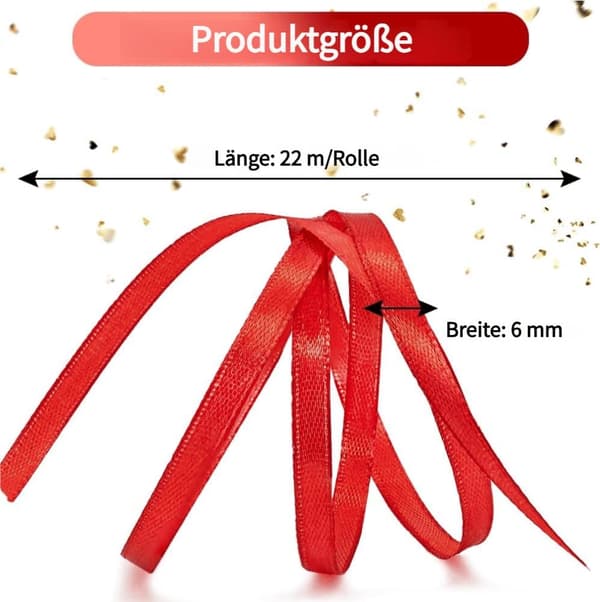Presentband 22m x 6mm – Dekorativt Satinband för DIY, Håraccessoarer, Buketter och Tårtförpackningar