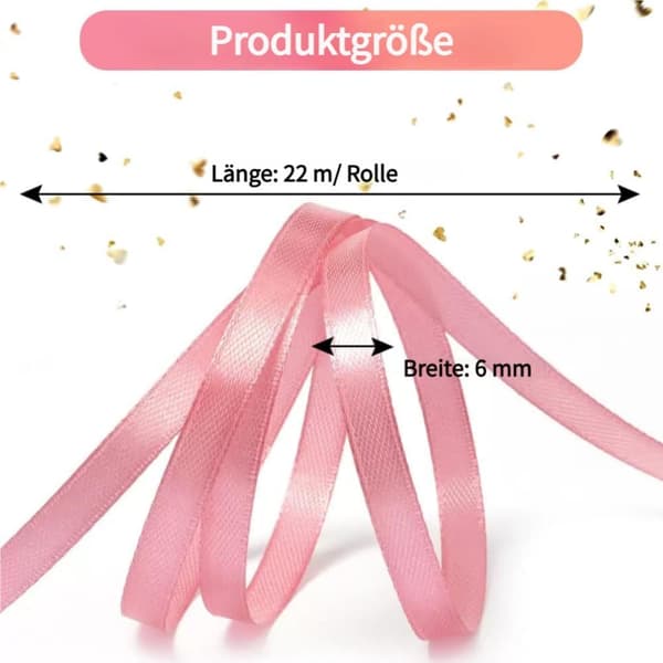 Presentband 22m x 6mm – Dekorativt Satinband för DIY, Håraccessoarer, Buketter och Tårtförpackningar