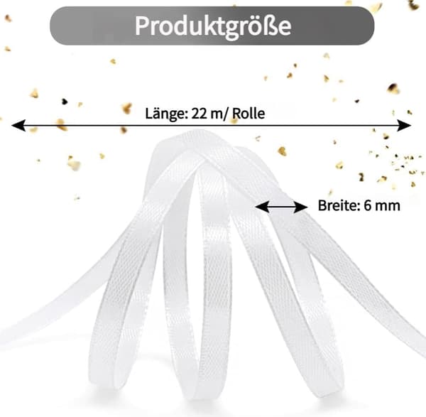 Presentband 22m x 6mm – Dekorativt Satinband för DIY, Håraccessoarer, Buketter och Tårtförpackningar