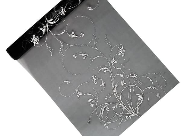 Organza med print, sort, 0,36 x 9 m (1 æske / 24 stk.)