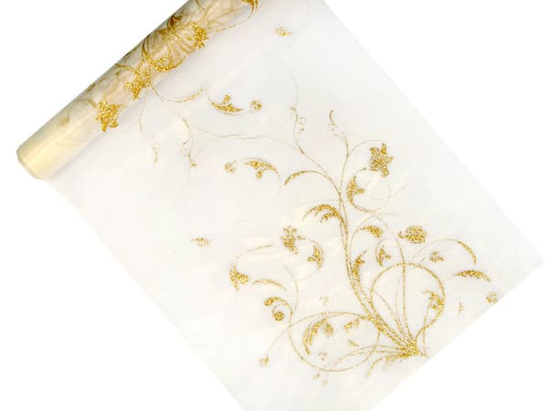Organza med print, creme, 0,36 x 9m (1 æske / 24 stk.)