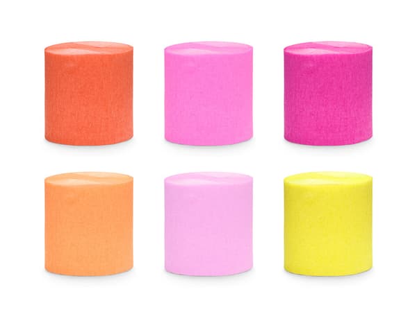 Crepe 5cm/10m, sæt med 6, mix sommerfarver (1 pakke / 6 stk.)