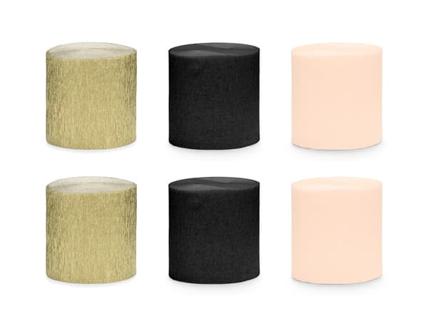 Kreppi 5cm/10m, 6 kpl:n setti, mustan ja kullan sekoitus (1 pakkaus / 6 kpl)