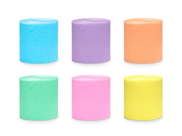 Crepe 5cm/10m, sæt med 6, mix pastel regnbue (1 pakke / 6 stk.)