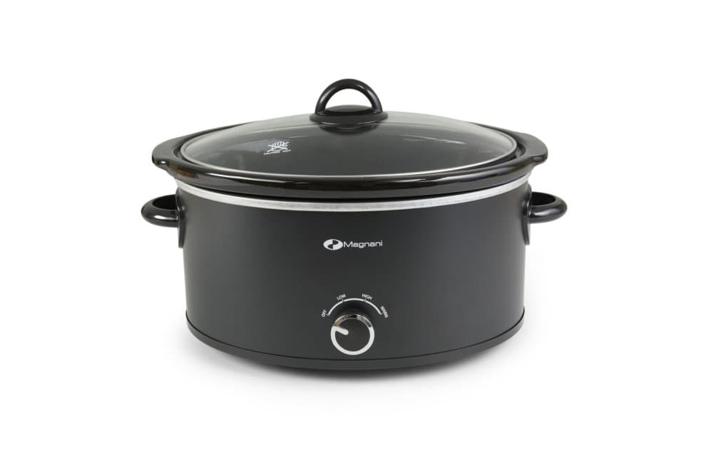 MAGNANI Slow Cooker, Svart Långkokare med Värmefunktion, Långsamkokare med 3 Temperaturinställningar och Glaslock