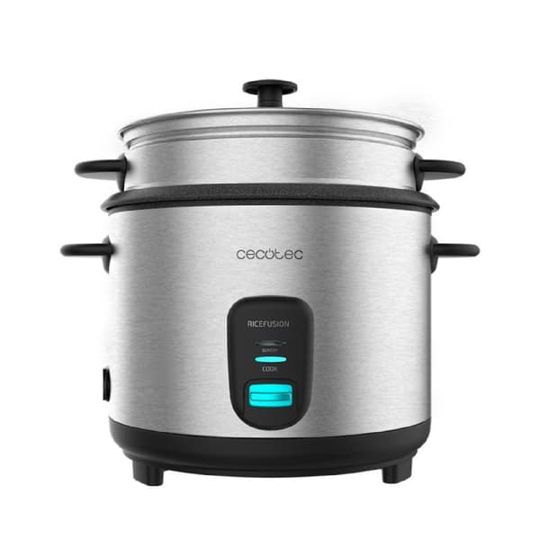 Cecotec 1.8-litre capacity rice cooker, 700 W power and stainless-steel body.