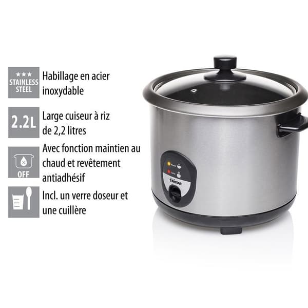 Riskokare - Tristar - RK-6129 - 900 W - 2,2 L - Rostfritt stål med varmhållningsfunktion