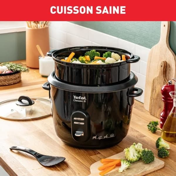 TEFAL Riskokare, 5 L non-stick skål, Kapacitet 1,5 kg ris, Hålla värmen, Ångkorg, Classic 2 RK103811