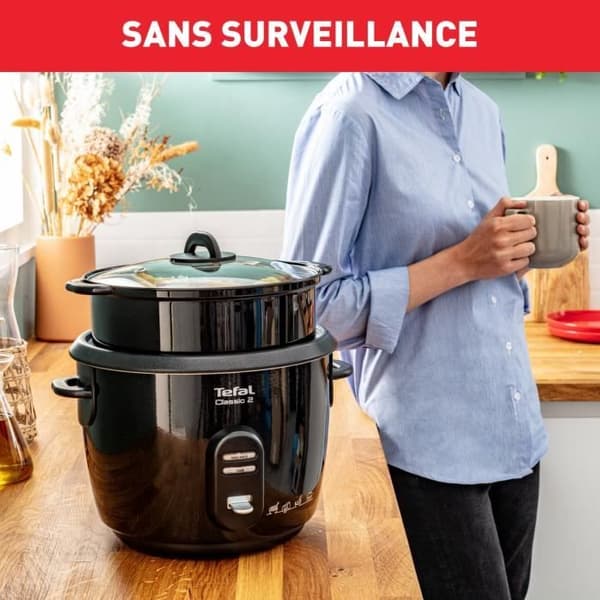 TEFAL Riskokare, 5 L non-stick skål, Kapacitet 1,5 kg ris, Hålla värmen, Ångkorg, Classic 2 RK103811