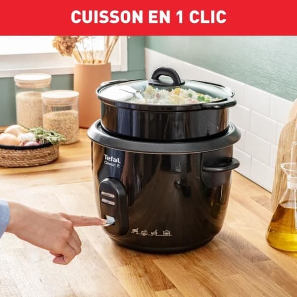TEFAL Riskokare, 5 L non-stick skål, Kapacitet 1,5 kg ris, Hålla värmen, Ångkorg, Classic 2 RK103811