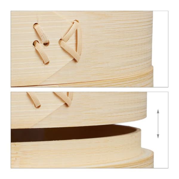 Relaxdays Bamboo Steamer Basket 24cm, 3-delad Steamer Basket, Lock Riskockare, Nature