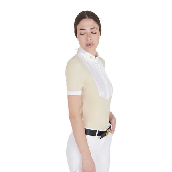 Equestro Fit Pleated Cotton Kortærmet Polo Beige XL