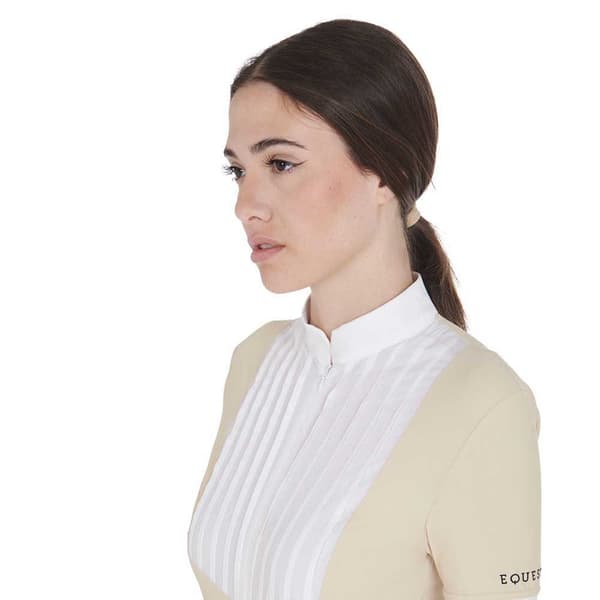 Equestro Fit Pleated Cotton Kortærmet Polo Beige XL