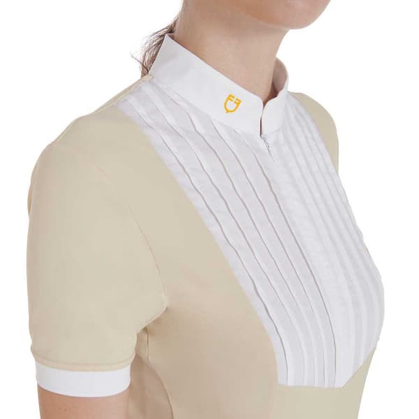 Equestro Fit Pleated Cotton Kortærmet Polo Beige XL