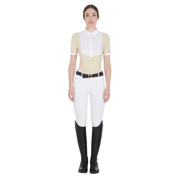 Equestro Fit Pleated Cotton Kortærmet Polo Beige XL