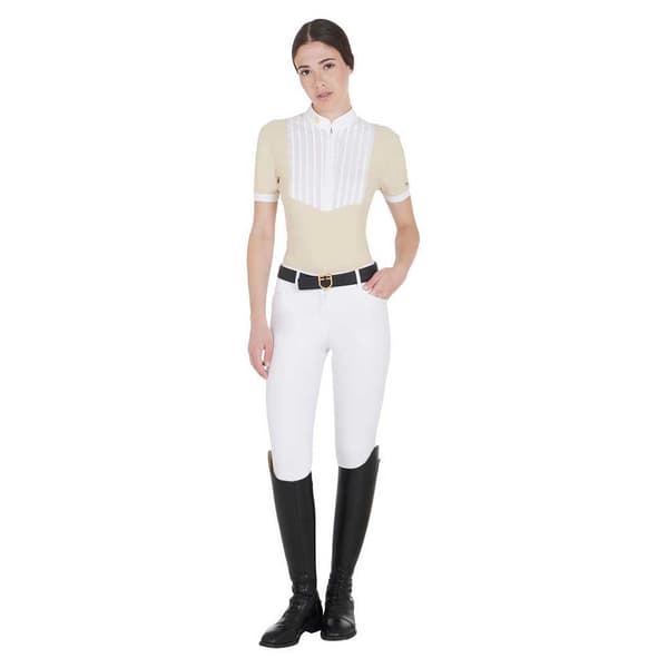 Equestro Fit Pleated Cotton Kortærmet Polo Beige XL