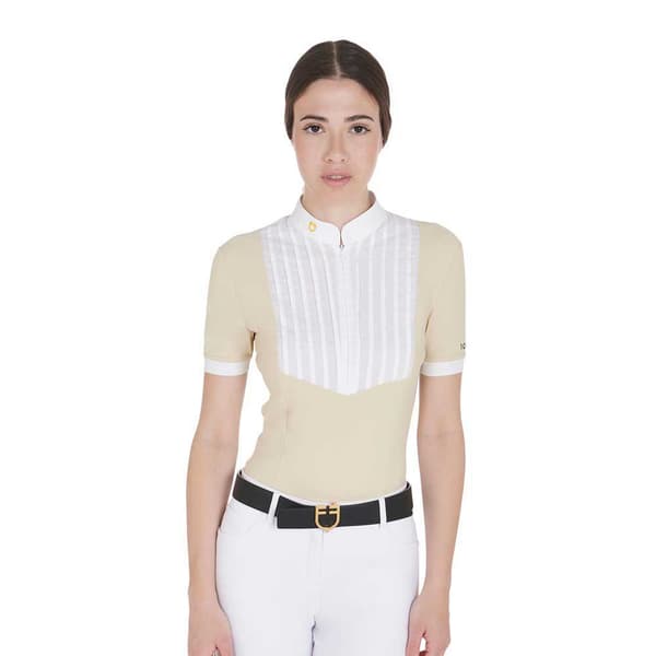Equestro Fit Pleated Cotton Kortærmet Polo Beige XL