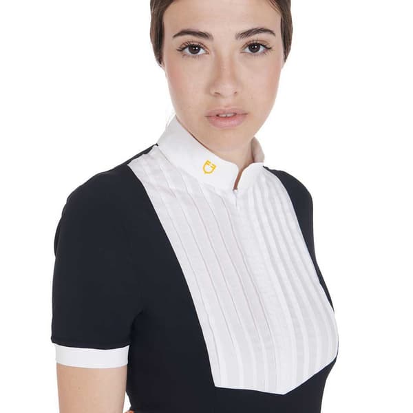 Equestro Fit Pleated Cotton Kortærmet Polo Hvid,Blå XL