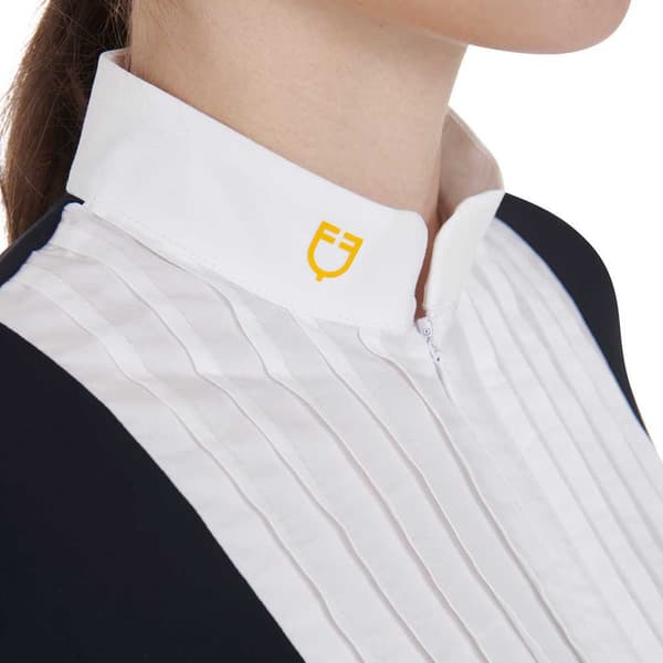 Equestro Fit Pleated Cotton Kortærmet Polo Hvid,Blå XL
