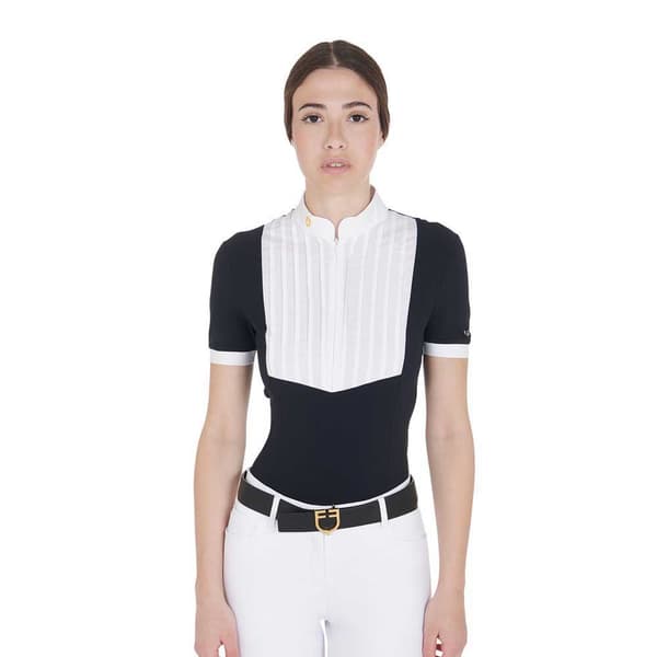 Equestro Fit Pleated Cotton Kortærmet Polo Hvid,Blå XL