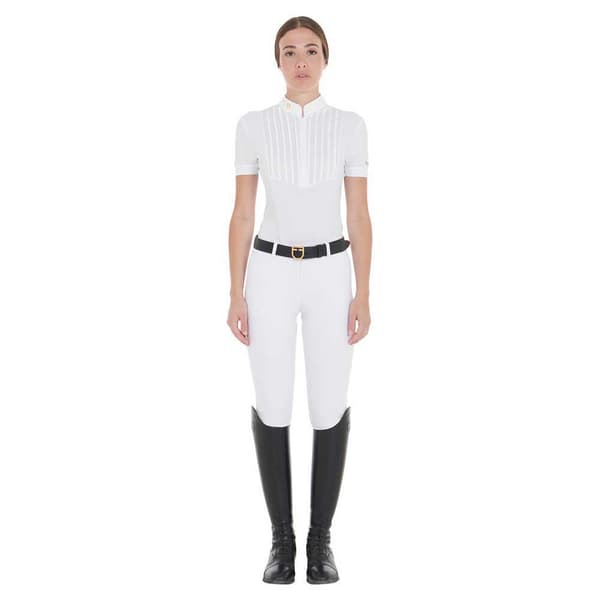 Equestro Fit Pleated Cotton Kortærmet Polo Hvid XL