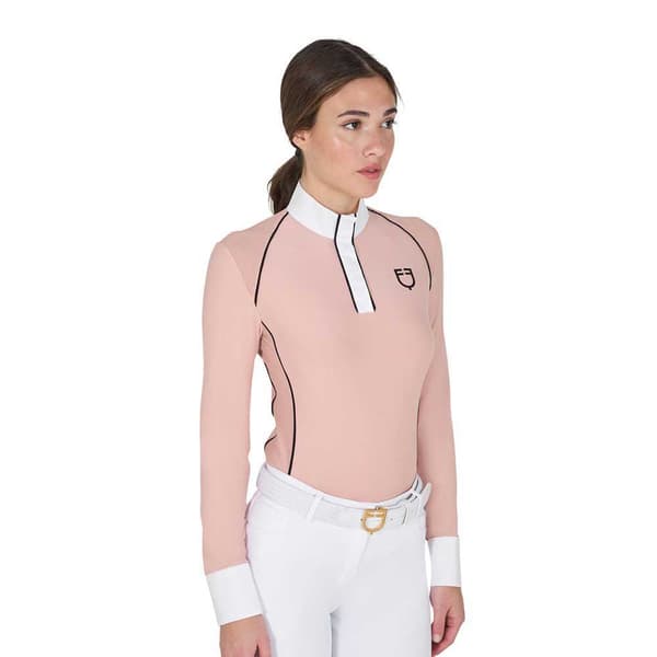Equestro Mesh Insert Polo Med Lange ærmer Rosa S