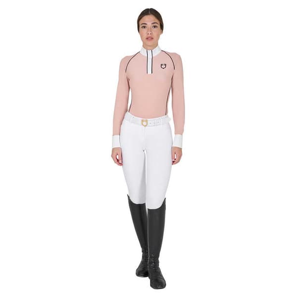 Equestro Mesh Insert Polo Med Lange ærmer Rosa S