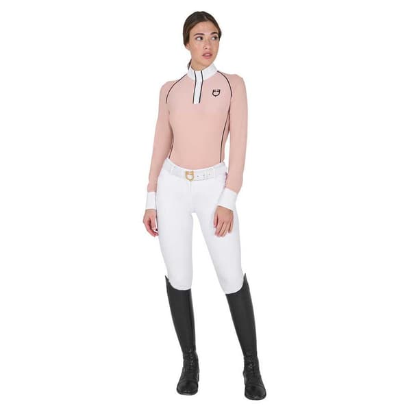 Equestro Mesh Insert Polo Med Lange ærmer Rosa S