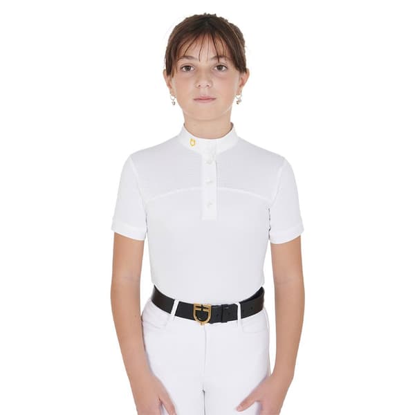 Equestro Buttons 1/2 Mesh Kortärmad Polotröja Vit 12 Years
