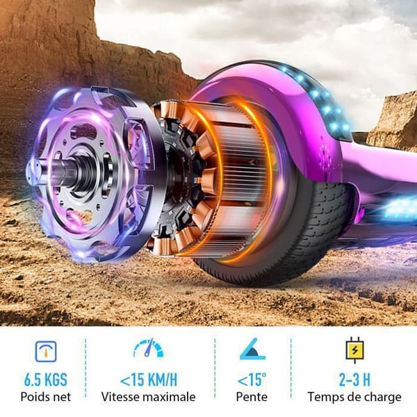 Hoverboard RCB 6,5 tum Bluetooth LED Karting Justerbar Rosa