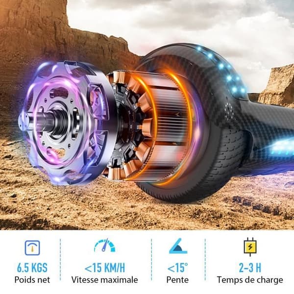 CITYSPORTS PACK Hoverboard 6,5'' Bluetooth 700W-motor med LED-blixthjul + justerbar Hoverkart, idealisk present till barn/tonåringar