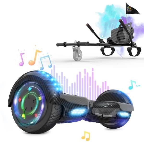 CITYSPORTS PACK Hoverboard 6,5'' Bluetooth 700W-motor med LED-blixthjul + justerbar Hoverkart, idealisk present till barn/tonåringar