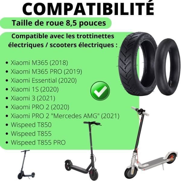 Pneumatik + innerrör för Xiaomi M365 M365 PRO Essential Wispeed T855 T850 - 8,5 tum Främre bakhjul Phonillico®