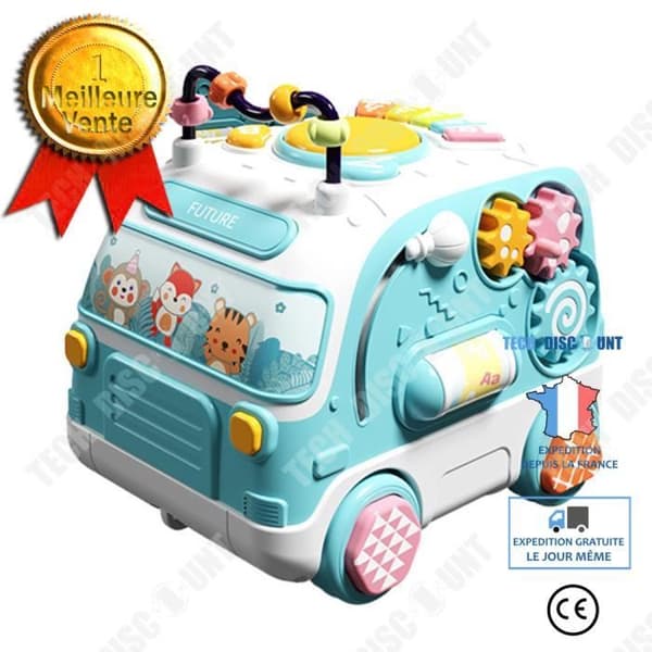 TD® Fun Q Meng pusselbuss tidig utbildning bil barns upplysning elektriskt ljud och lätt universell leksaksbil