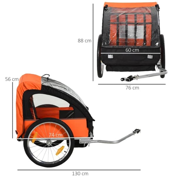 Rootz Children's Bicycle Trailer - Suitable 2 Children - Steel Frame - Seat Carrier - Safety Belt - Children From 18 Months - Oxford Fabric - Steel -