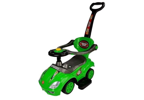 Mega Car 3in1 Green Ride-On med pusher