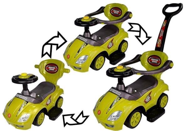 Mega Car 3in1 Yellow Ride-On med pusher