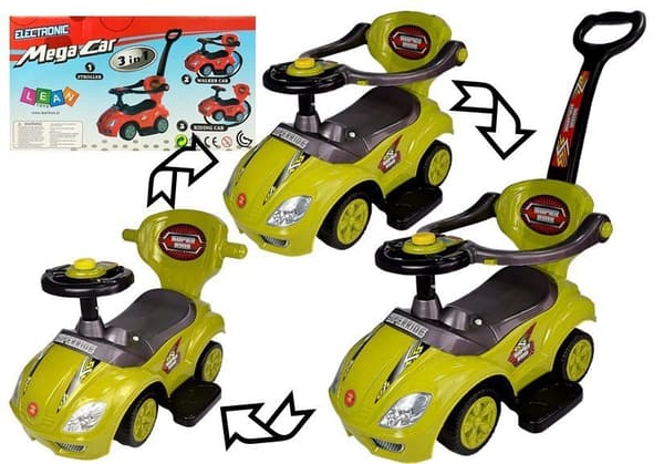 Mega Car 3in1 Yellow Ride-On med pusher