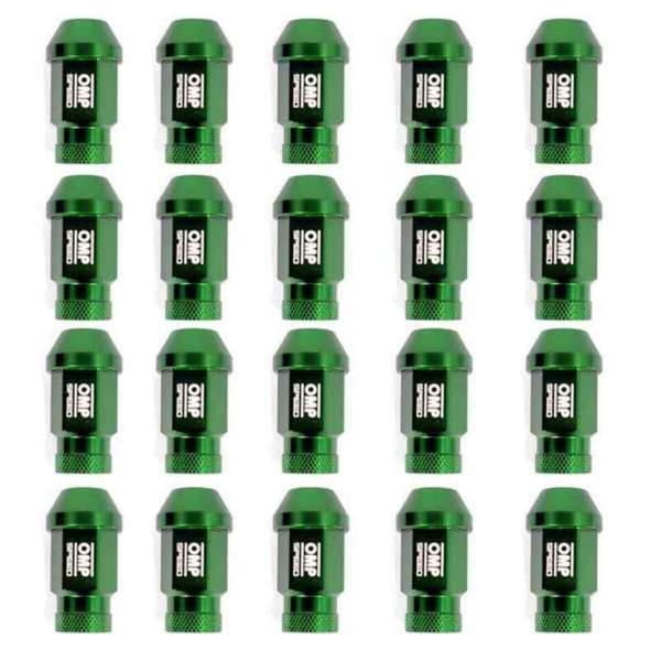 Set Mutterit OMP 7075 40 mm M12 x 1,25 20 uds Vihreä