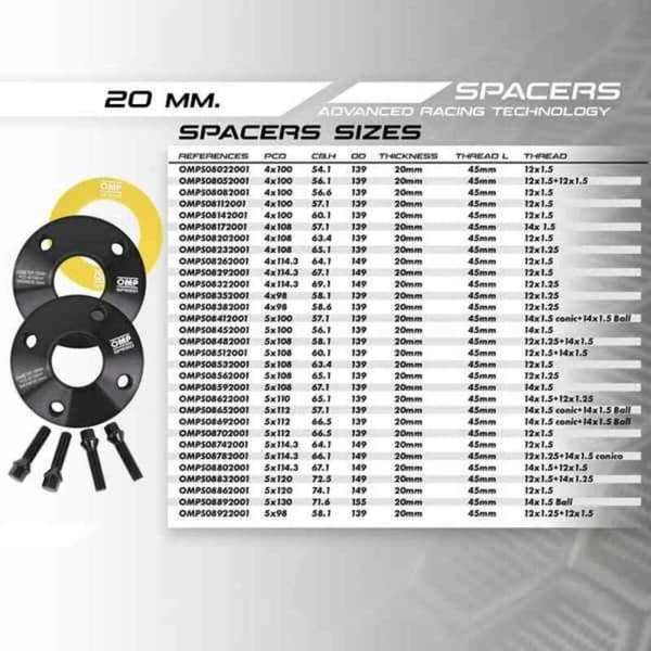 Erotinsetti OMP OMPS08022001 4x100 54,1 M12 x 1,5 20 mm