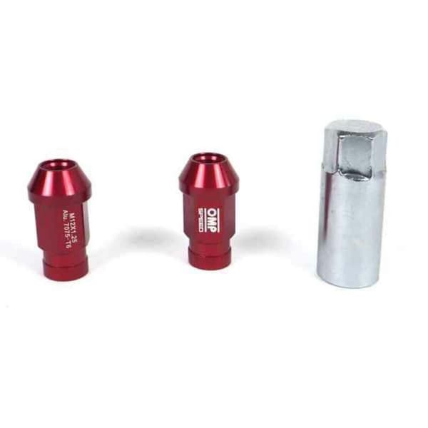 Set Møtrikker OMP 7075 M12 x 1,25 40 mm 20 uds Rød
