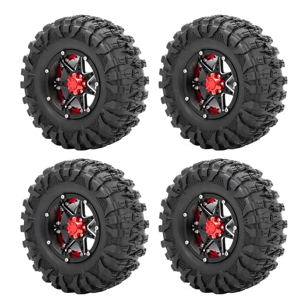 AXSPEED RC Crawler Hjulfælge, Aluminiumlegering, 120mm Gummidæk,Nr. 24 Rød