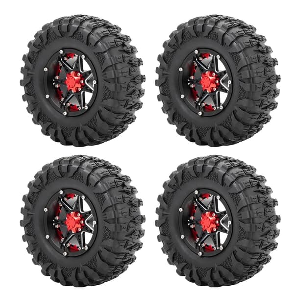 AXSPEED RC Crawler Hjulfælge, Aluminiumlegering, 120mm Gummidæk,Nr. 24 Rød