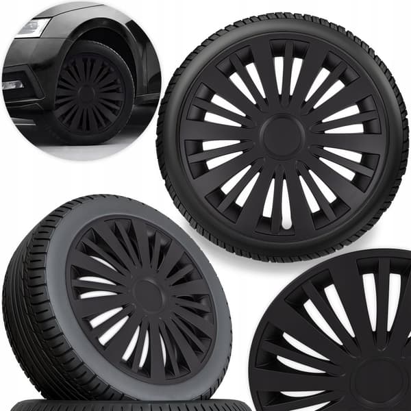 16" UNIVERSAL NAVKAPSLER TIL STÅLFÆLGE SORT SÆT MED 4