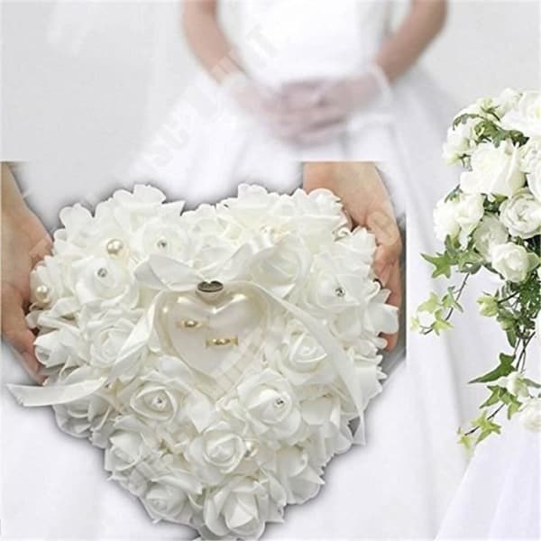 TD® Vigselringhållare Vit Romantic Heart Box Ring Kudde Ringkudde Eleganta smycken för bröllop eller fest 15 x 13 CM