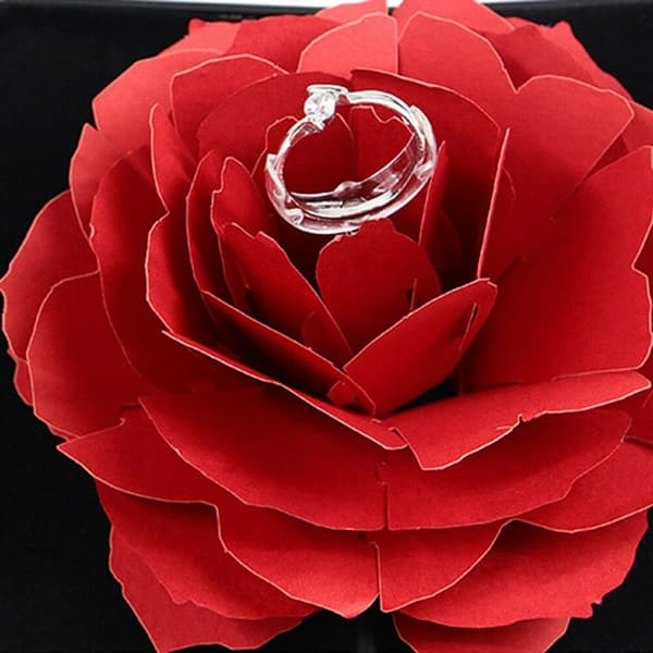 Ringæske med 3D Rose i papir - Lyserød