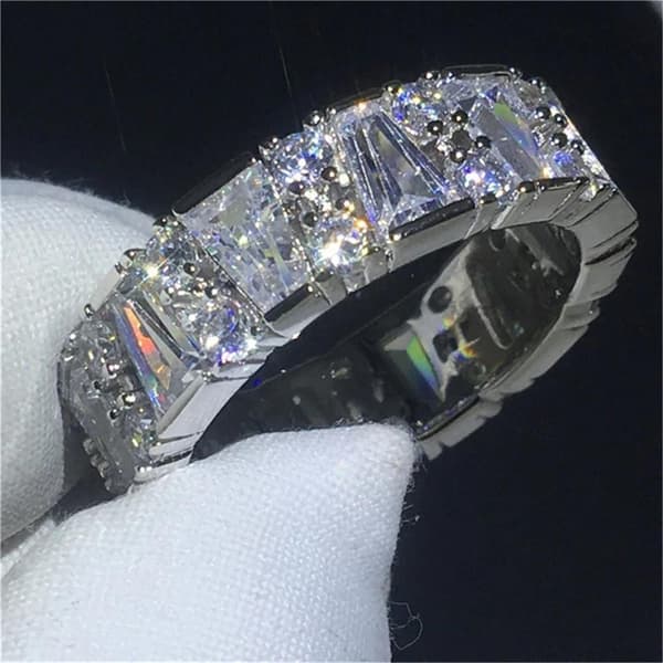 Handgjord 925 silverpläterad ring med zircon för kvinnor diamant