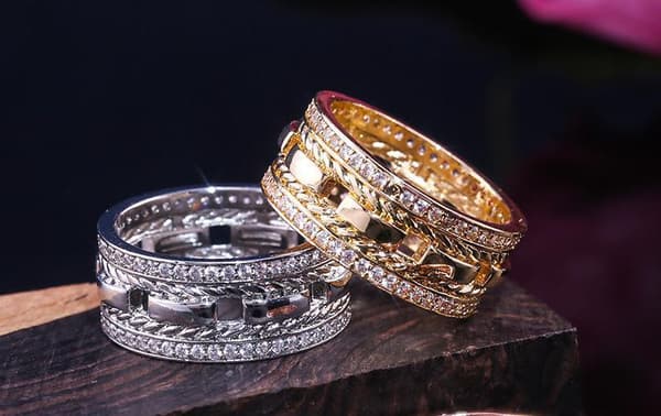 Flettet 925 sølv forgyldt håndlavet ring til mænd Zirconia