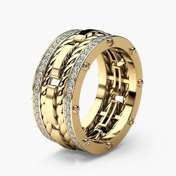 Flettet 925 sølv forgyldt håndlavet ring til mænd Zirconia